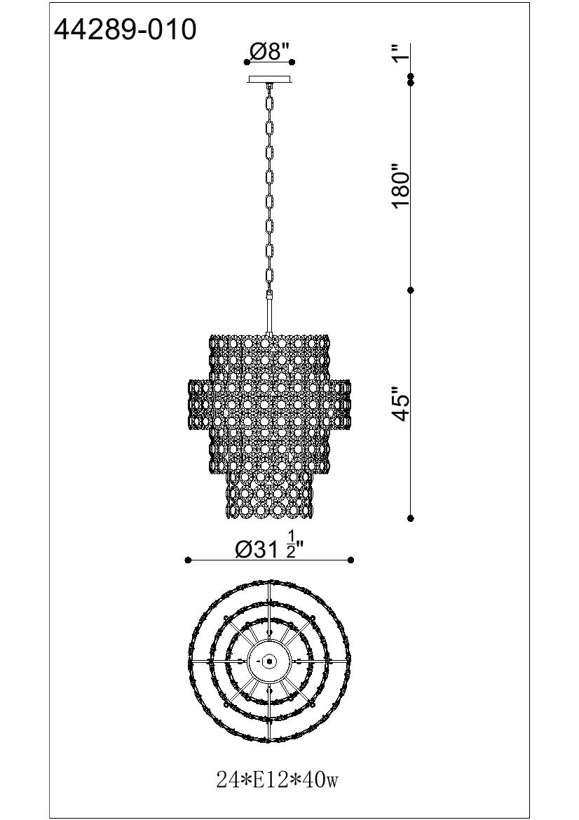 Perrene chandelier dimension drawing