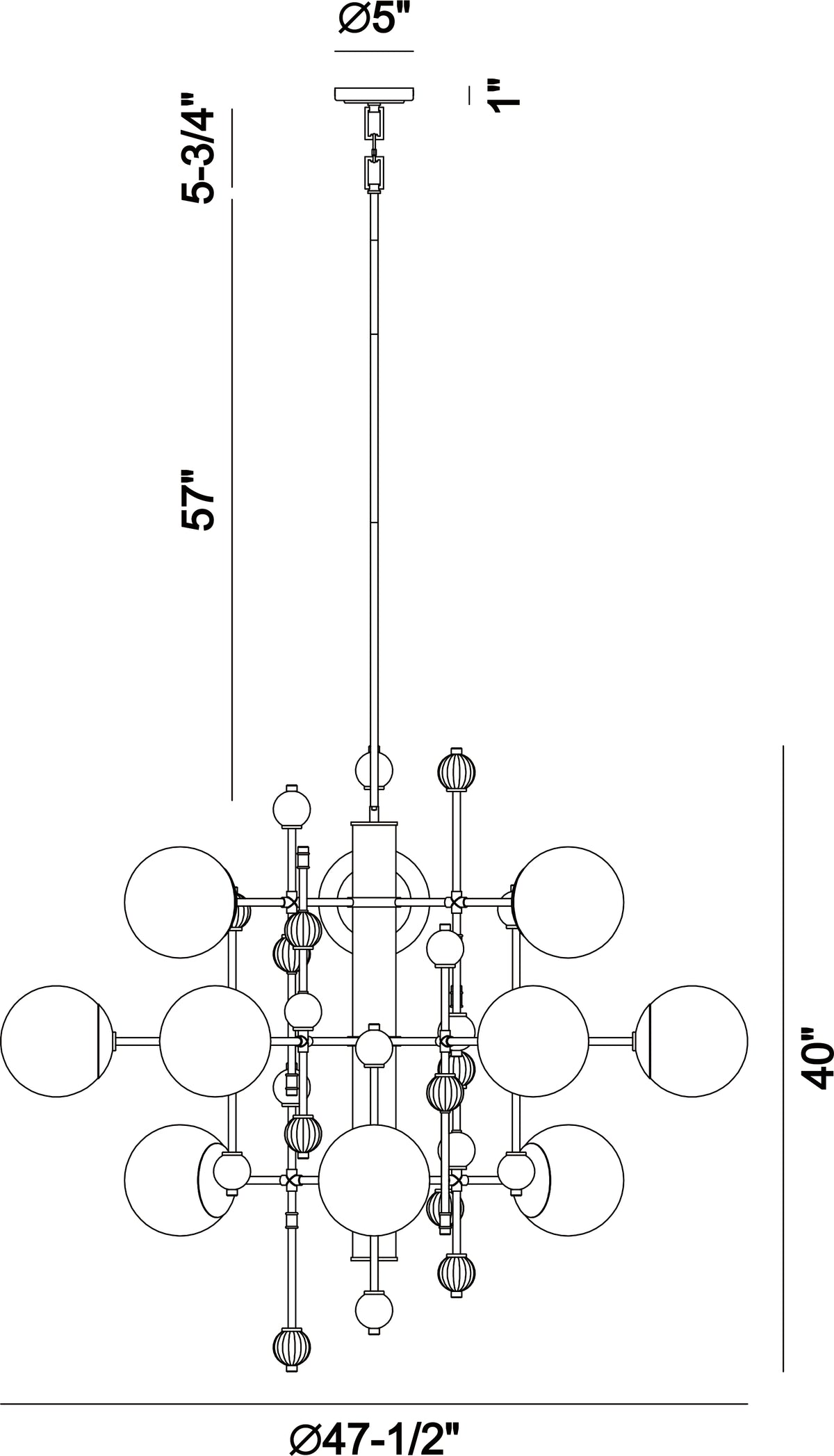 Traiton chandelier dimension drawing