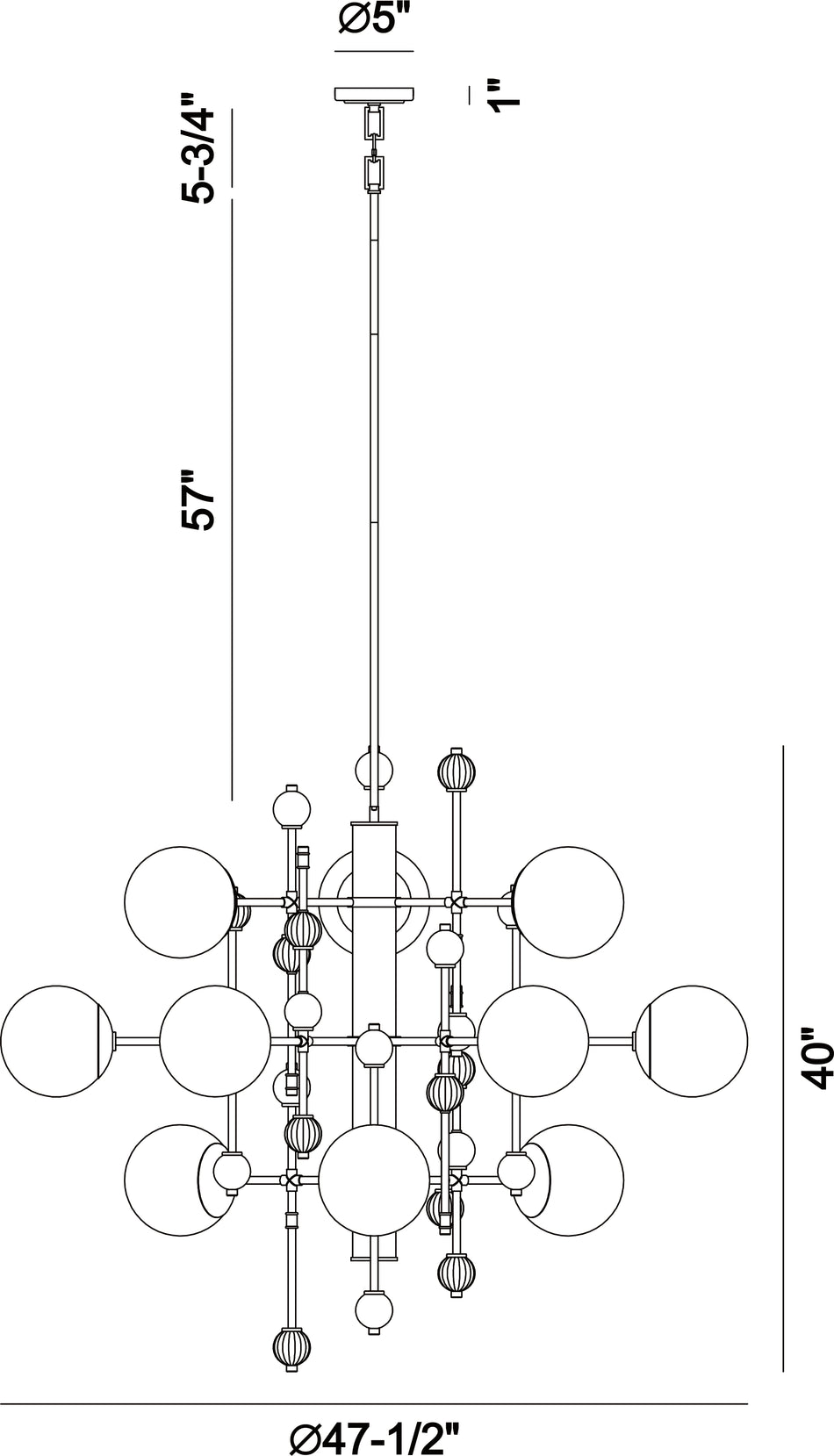 Traiton chandelier dimension drawing