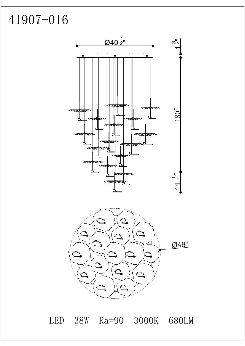 Lagatto chandelier dimension drawing
