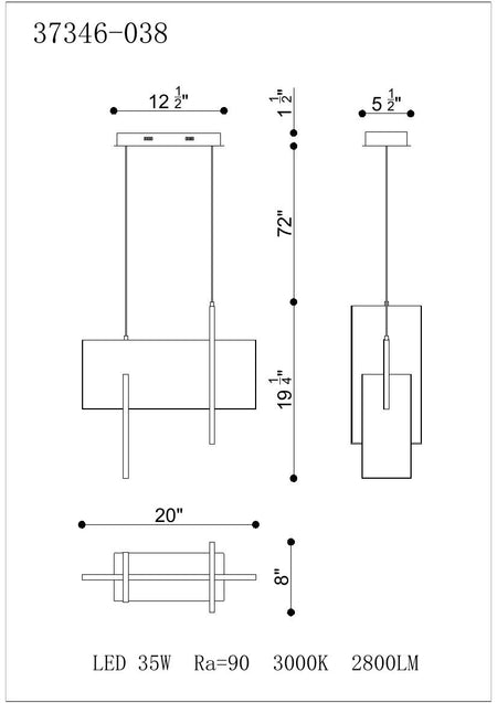 Coburg chandelier dimension drawing