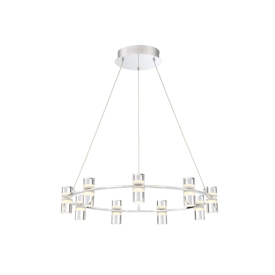 Eurofase Netto 24.75" 9-Light LED Pendant, Chrome with White Acrylic, front view