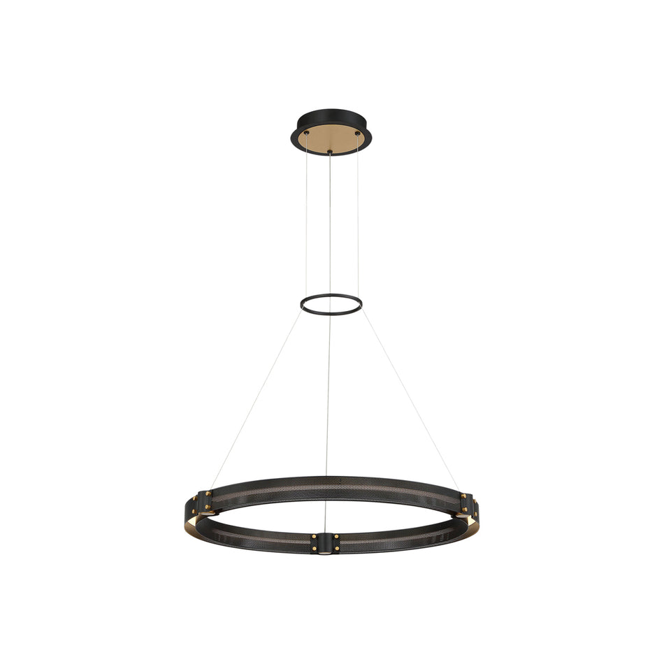 Eurofase Admiral 28.5" LED Pendant, Gold­black Mix with White Acrylic, front view