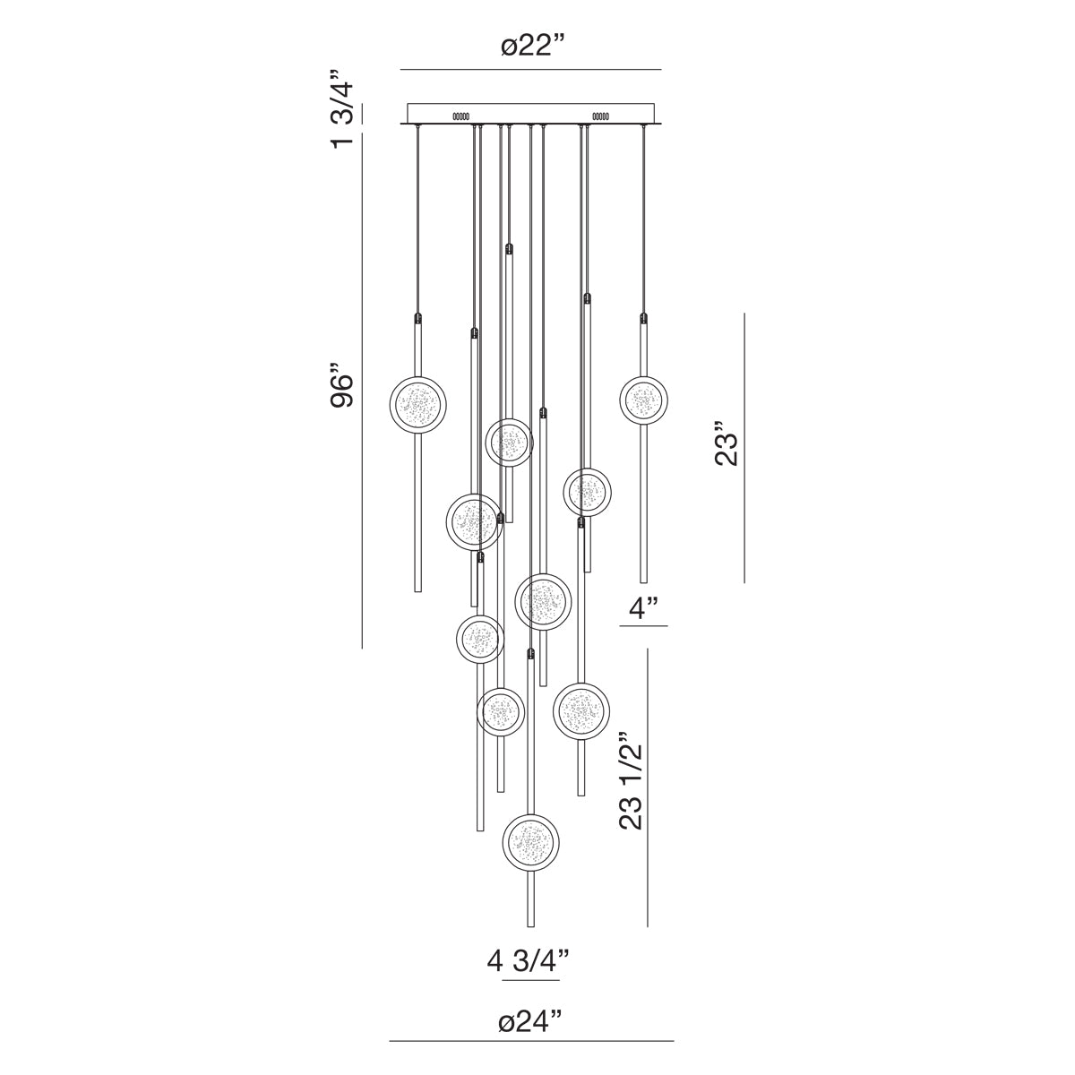 Barletta chandelier dimension drawing