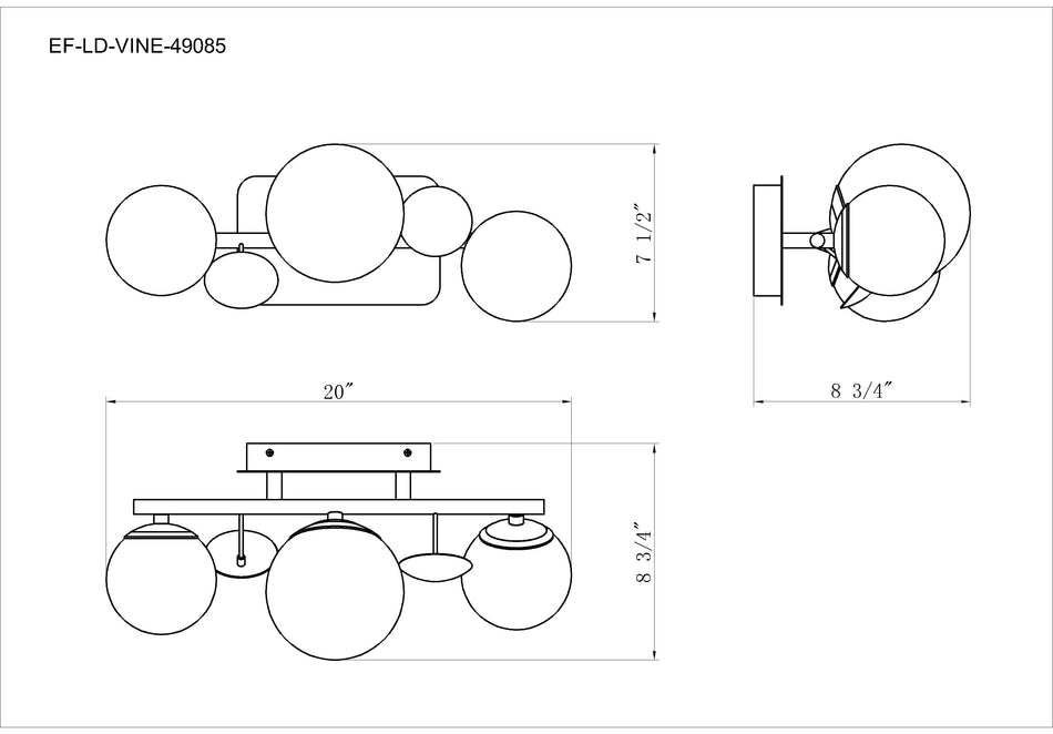 Vine vanity light dimension drawing