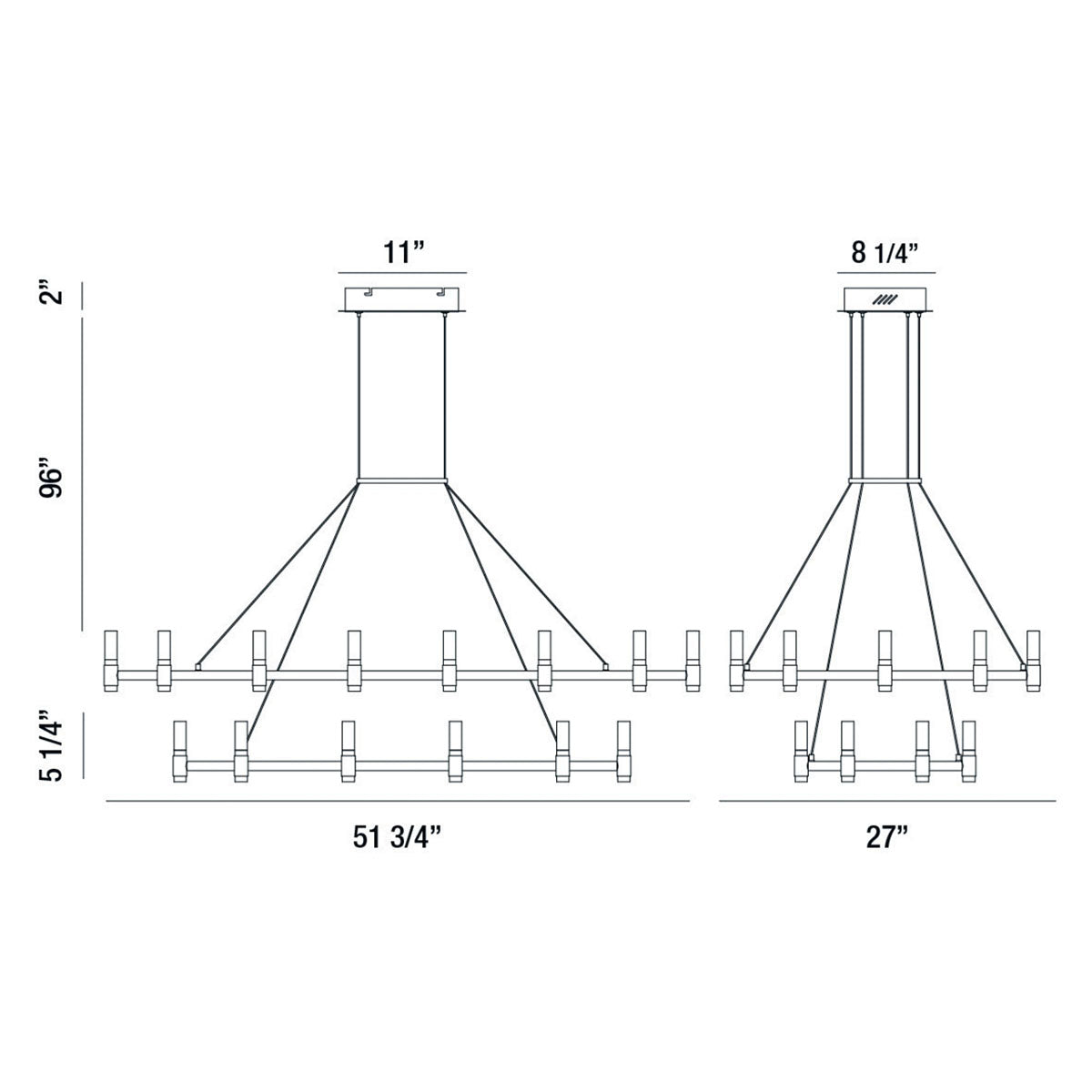 Altamont chandelier dimension drawing