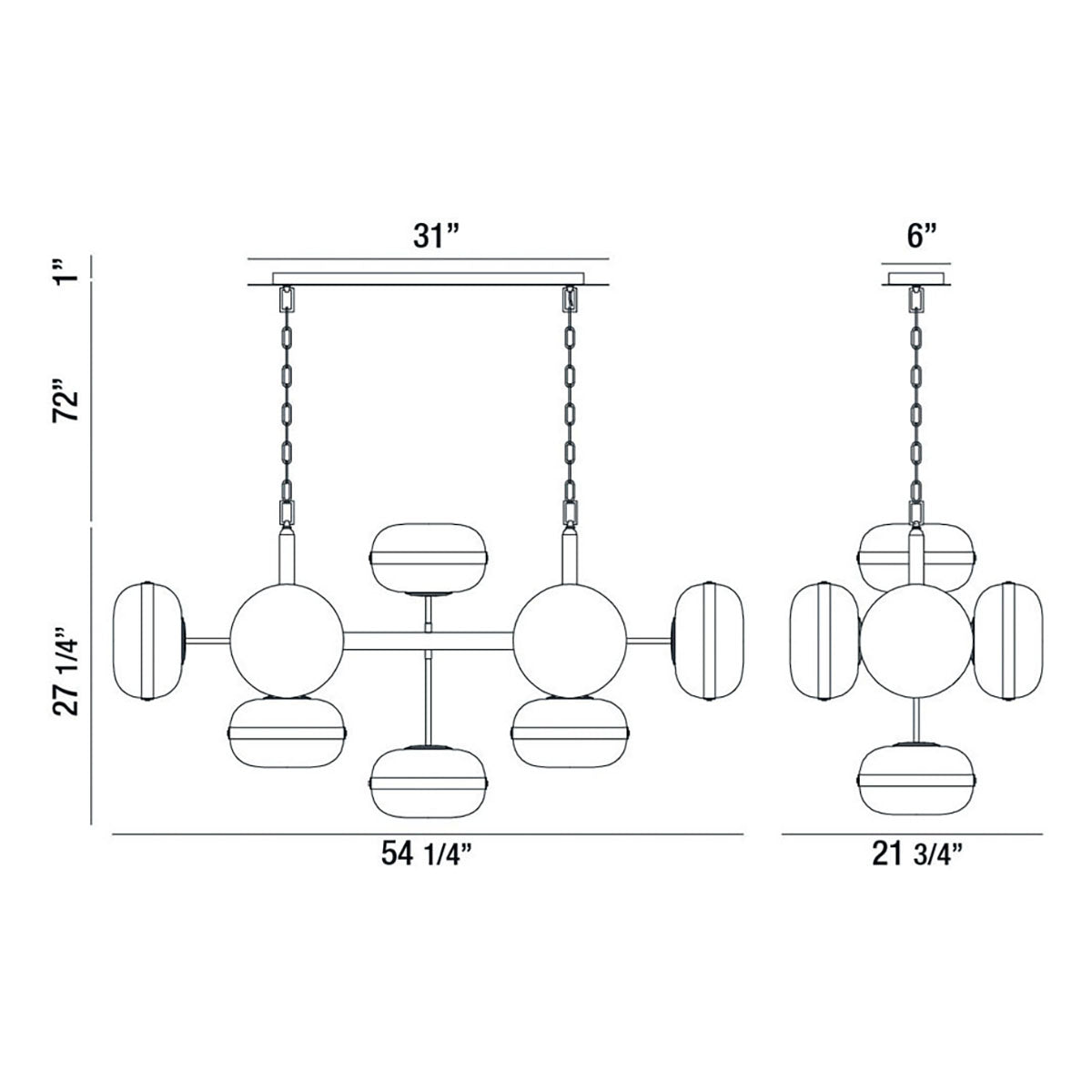 Nottingham chandelier dimension drawing