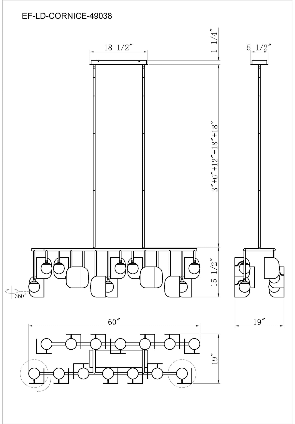 Cornice chandelier dimension drawing