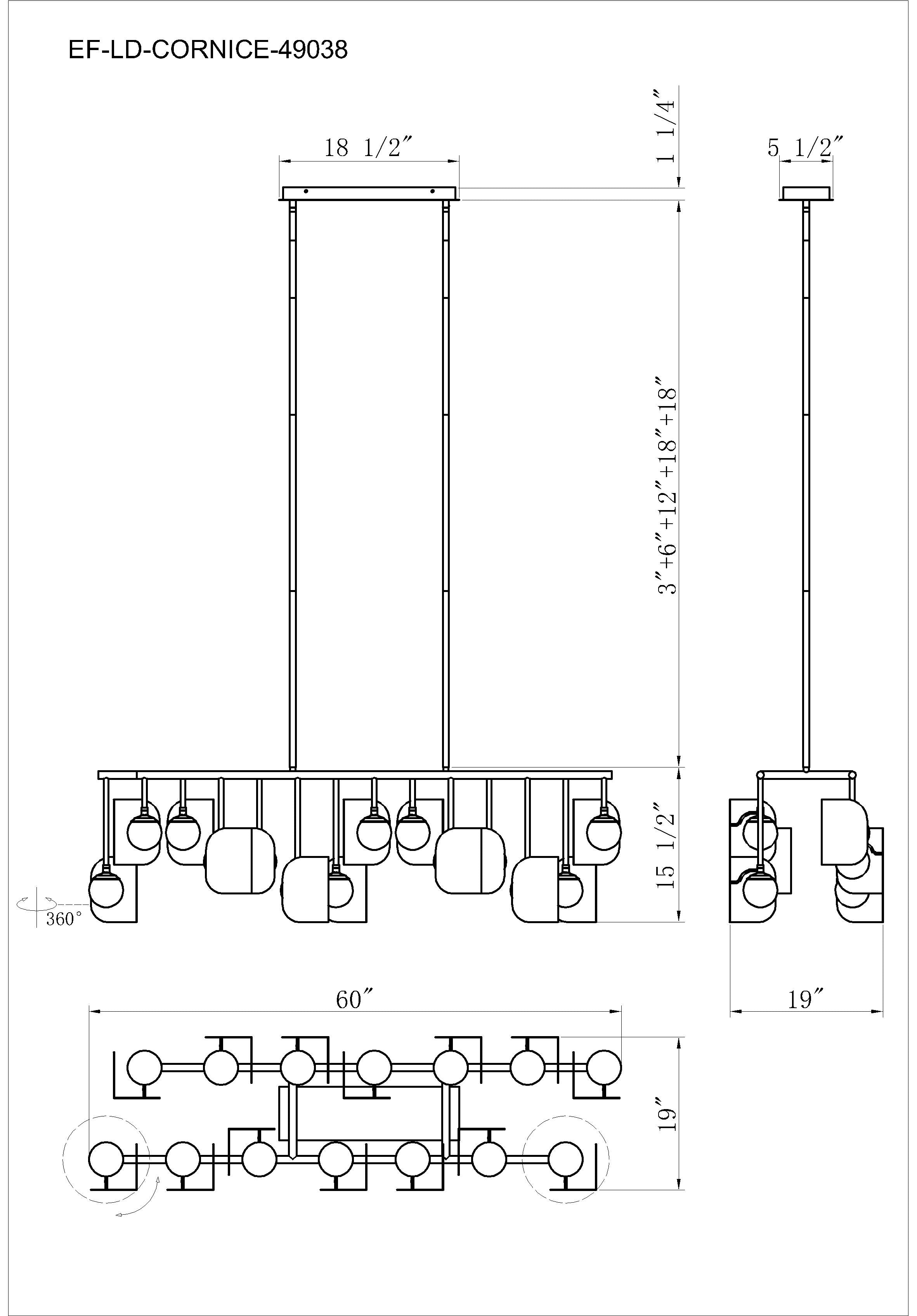 Cornice chandelier dimension drawing