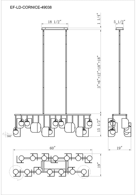 Cornice chandelier dimension drawing