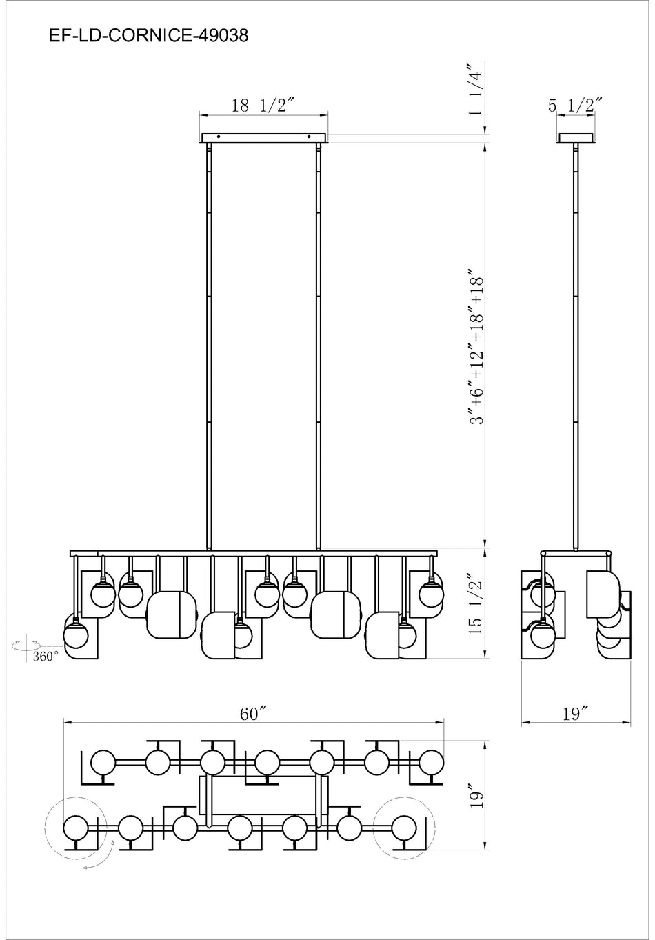 Cornice chandelier dimension drawing