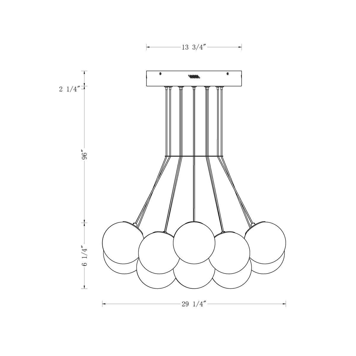 Kepler chandelier dimension drawing