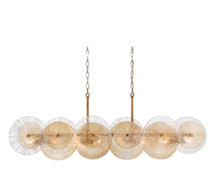 Eurofase Sue-anne 57" 8-Light Chandelier, Matte Gold with Amber Glass, front view