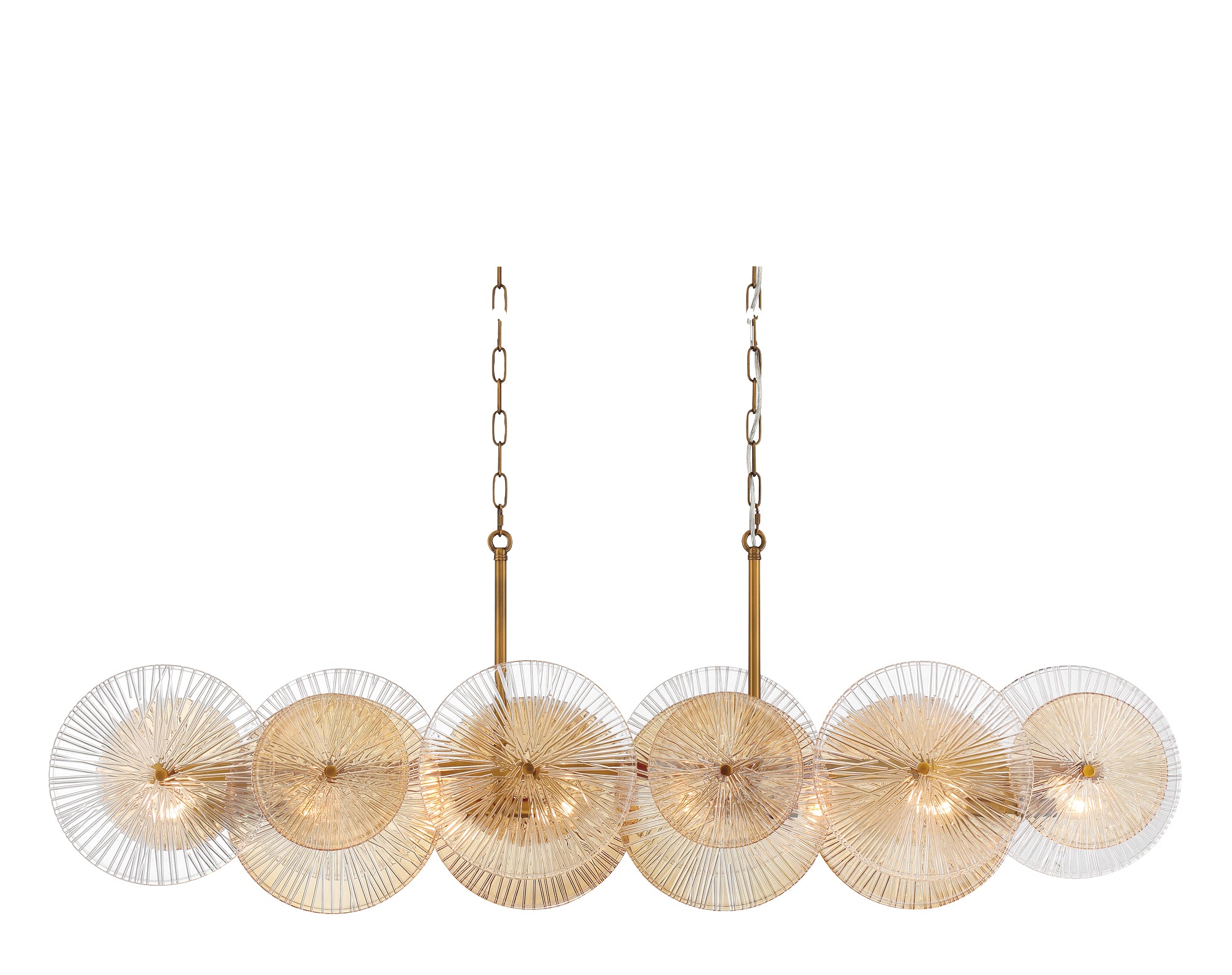 Eurofase Sue-anne 57" 8-Light Chandelier, Matte Gold with Amber Glass, front view