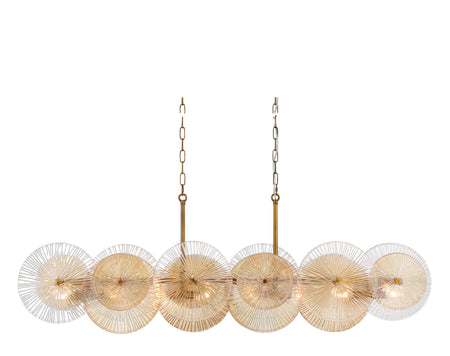 Eurofase Sue-anne 57" 8-Light Chandelier, Matte Gold with Amber Glass, front view