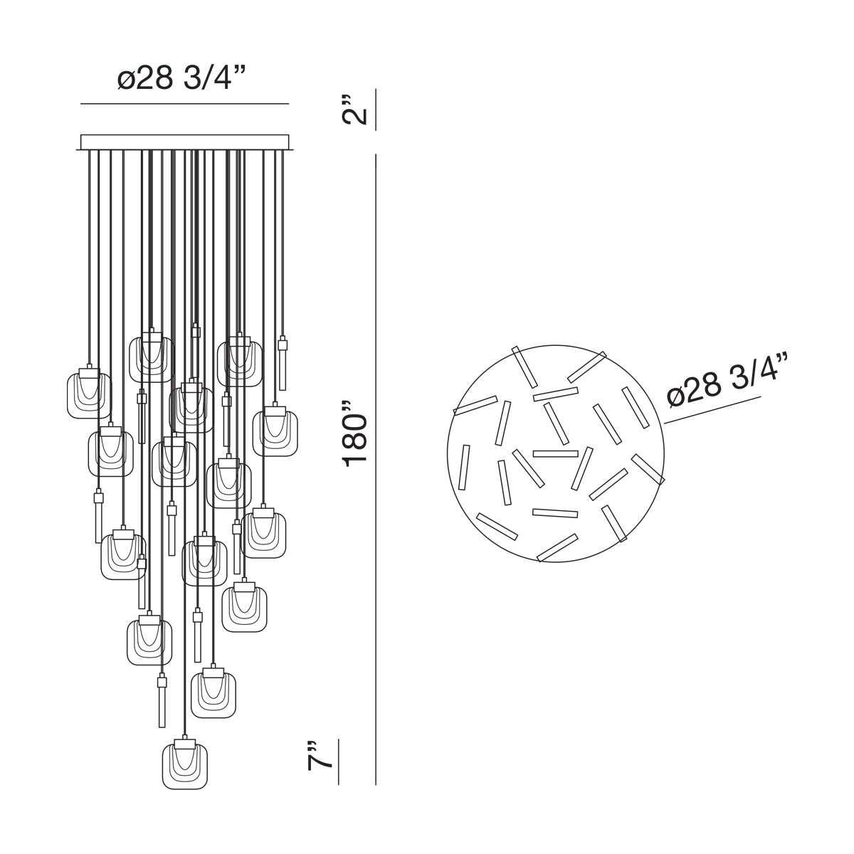 Paget chandelier dimension drawing