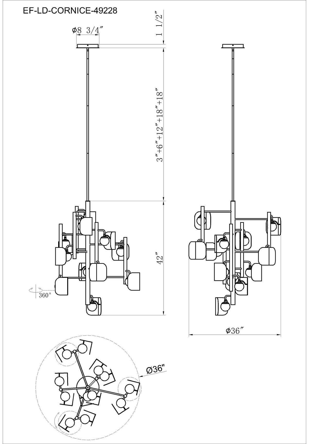 Cornice chandelier dimension drawing