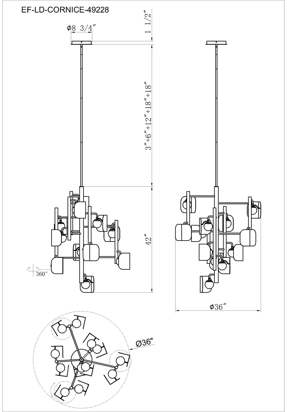 Cornice chandelier dimension drawing