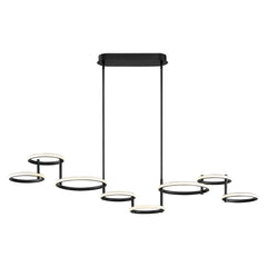 Eurofase Giro 58.5" 8-Light LED Chandelier, Matte Black with White Acrylic, front view