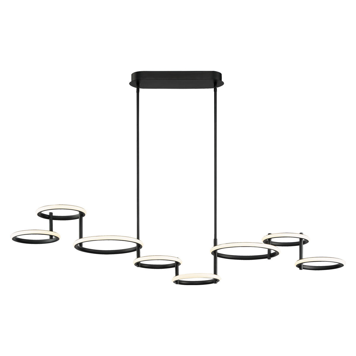 Eurofase Giro 58.5" 8-Light LED Chandelier, Matte Black with White Acrylic, front view
