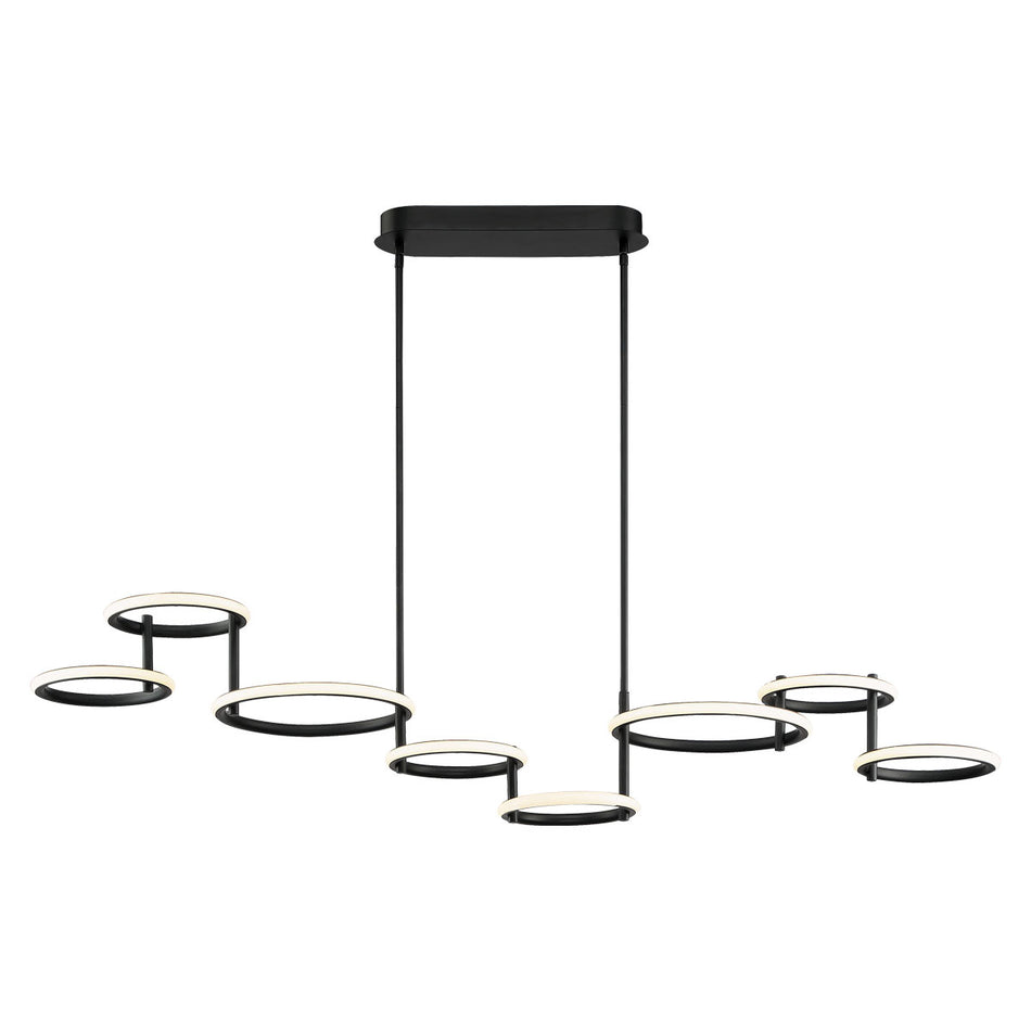Eurofase Giro 58.5" 8-Light LED Chandelier, Matte Black with White Acrylic, front view