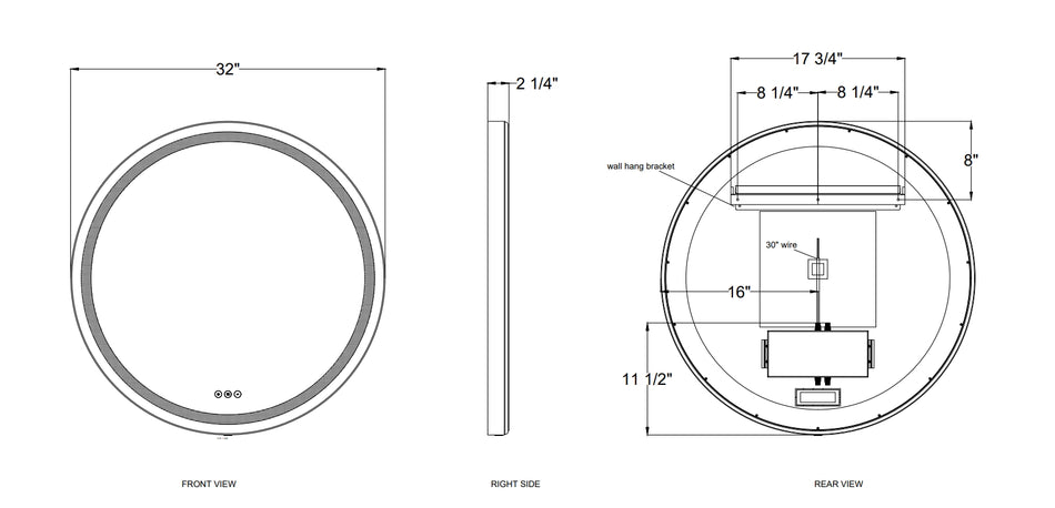 Artell LED mirror dimension drawing