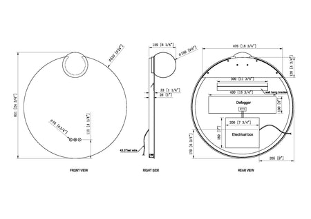 Gia LED mirror dimension drawing