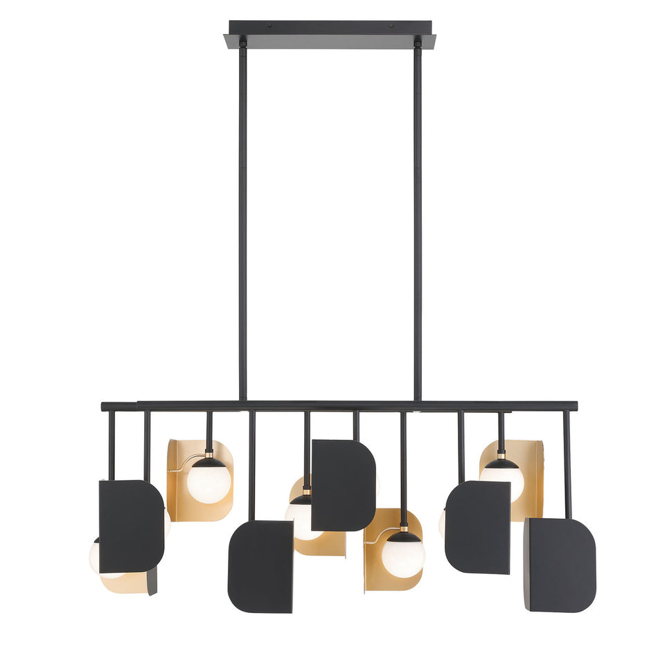 Eurofase Cornice 45" 10-Light LED Chandelier, Gold­black Mix with Glass Glass, front view