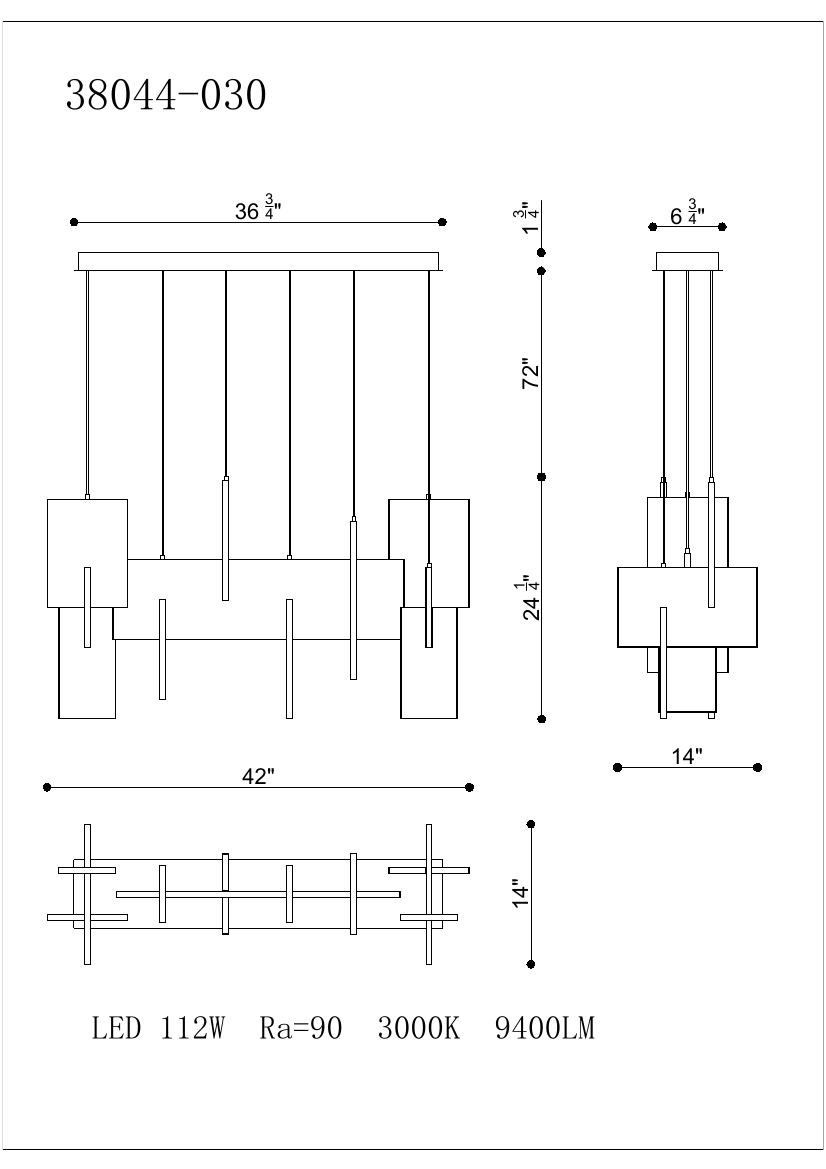 Coburg chandelier dimension drawing