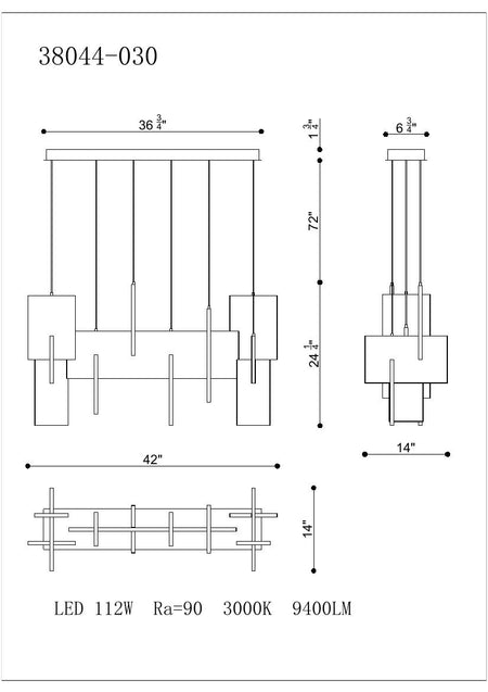 Coburg chandelier dimension drawing