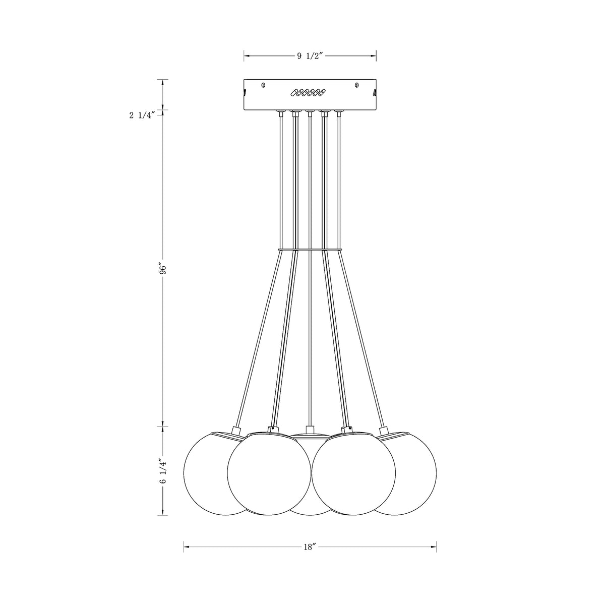 Kepler chandelier dimension drawing