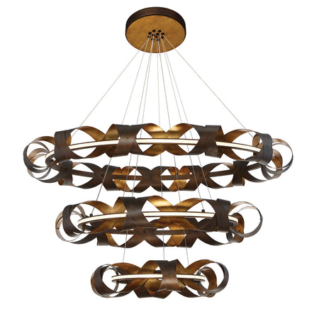 Eurofase Banderia 43.75" 3-Light LED Chandelier, Bronze­gold Mix with Bronze Glass, front view