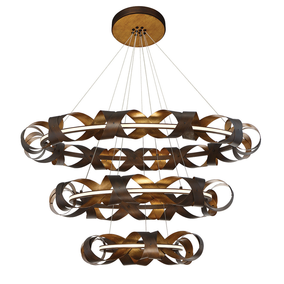 Eurofase Banderia 43.75" 3-Light LED Chandelier, Bronze­gold Mix with Bronze Glass, front view