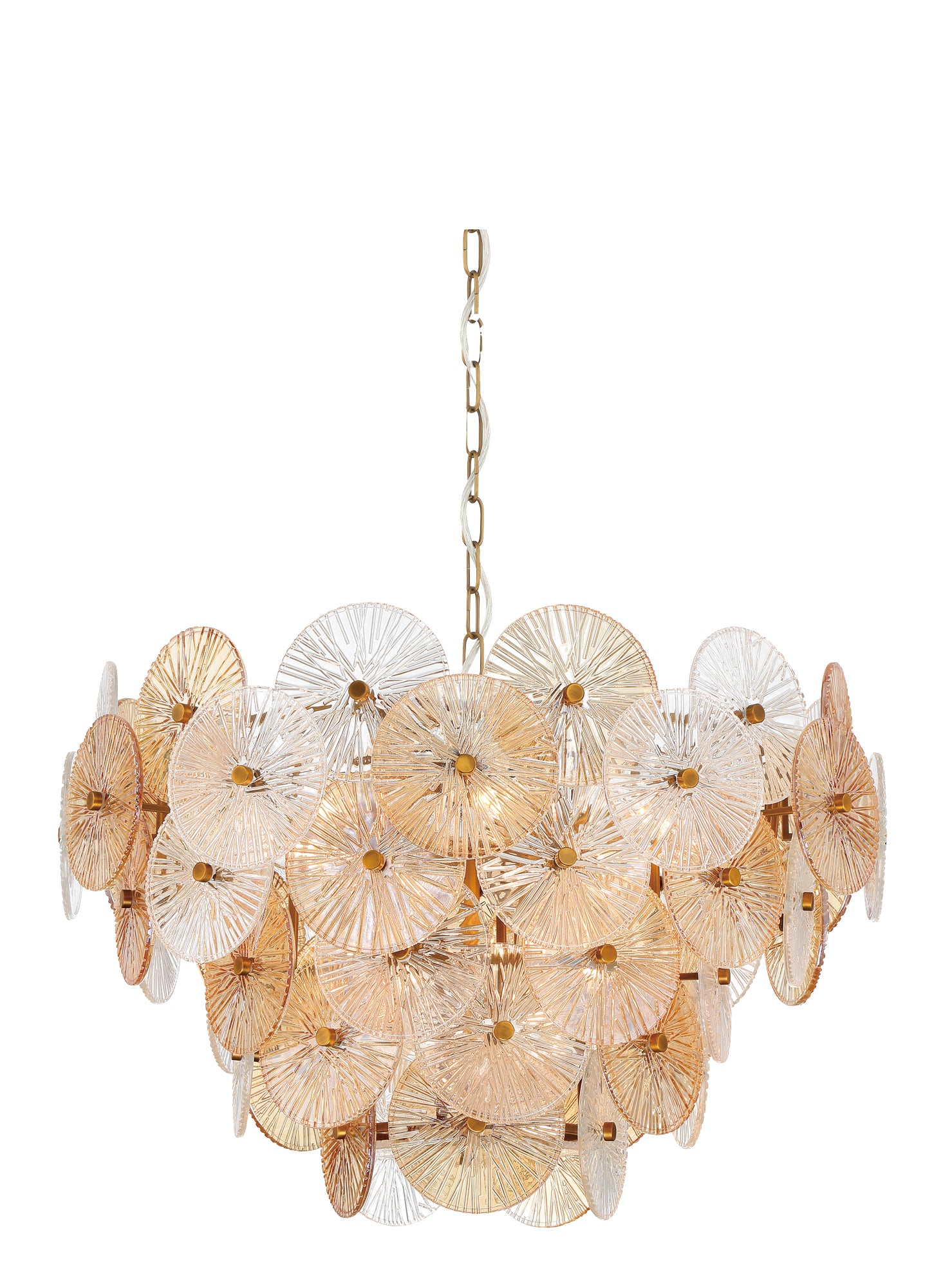 Eurofase Sue-anne 29" 12-Light Chandelier, Matte Gold with Amber Glass, front view