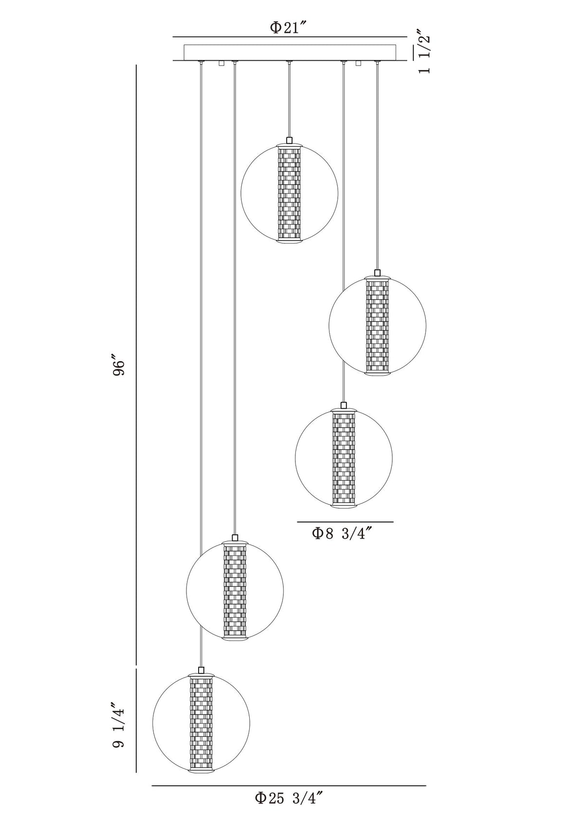 Atomo chandelier dimension drawing