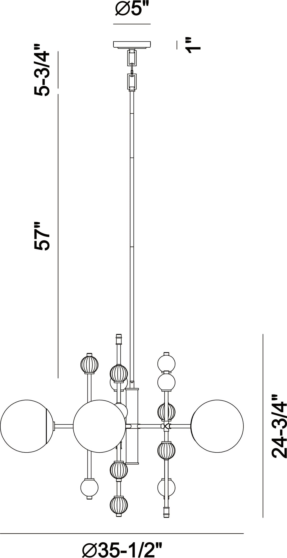 Traiton chandelier dimension drawing