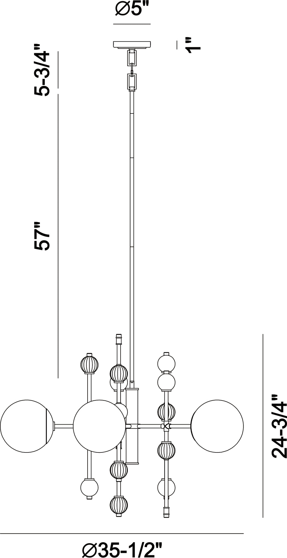 Traiton chandelier dimension drawing