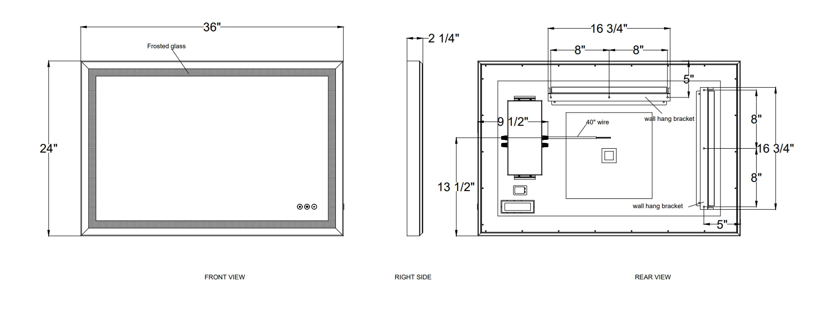 Artell LED mirror dimension drawing