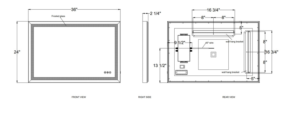 Artell LED mirror dimension drawing