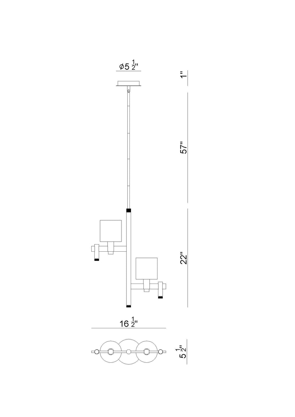 Decato chandelier dimension drawing