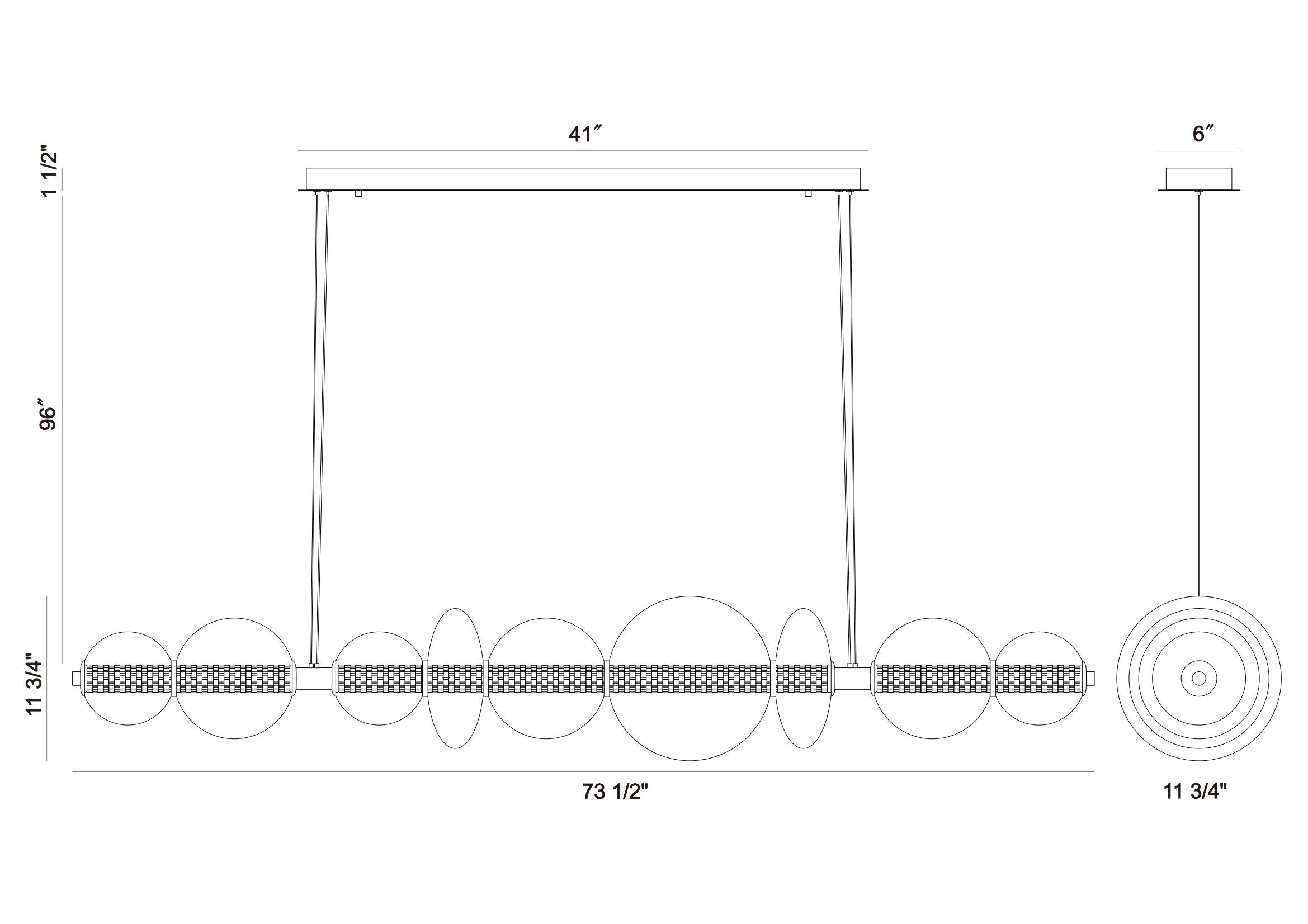 Atomo chandelier dimension drawing