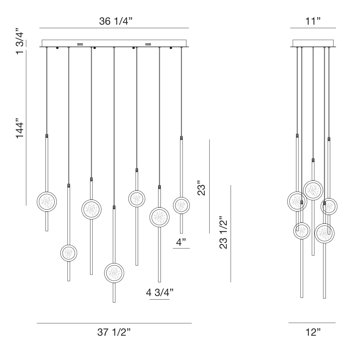 Barletta chandelier dimension drawing