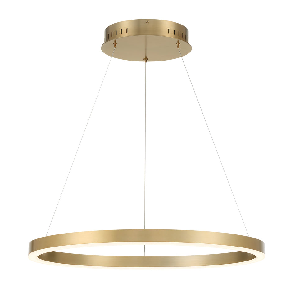 Eurofase Spunto 27.5" LED Chandelier, Brushed Gold with White Glass, front view