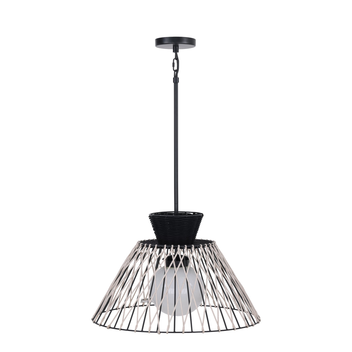 Eurofase Jelice 24" Outdoor Pendant, Matte Black with Beige Rope, front view