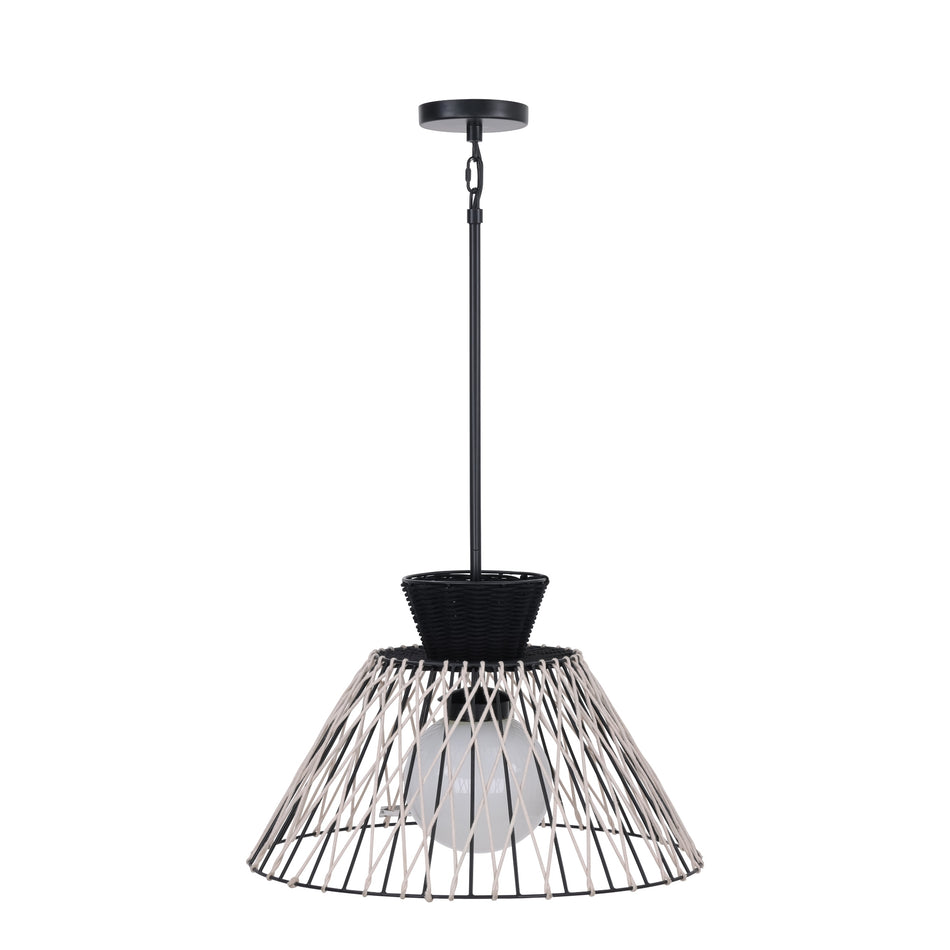 Eurofase Jelice 24" Outdoor Pendant, Matte Black with Beige Rope, front view