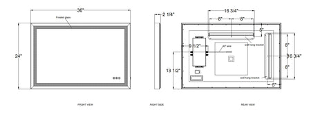 Artell LED mirror dimension drawing