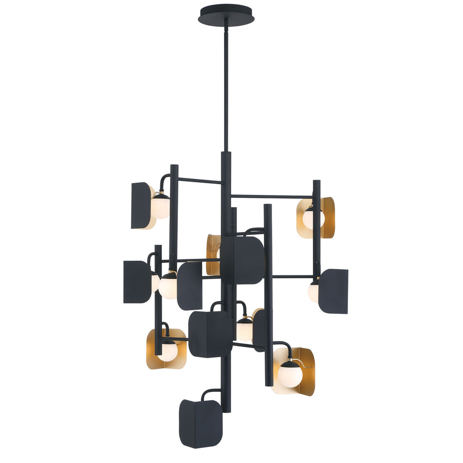 Eurofase Cornice 36" 12-Light LED Chandelier, Gold­black Mix with Glass Glass, front view