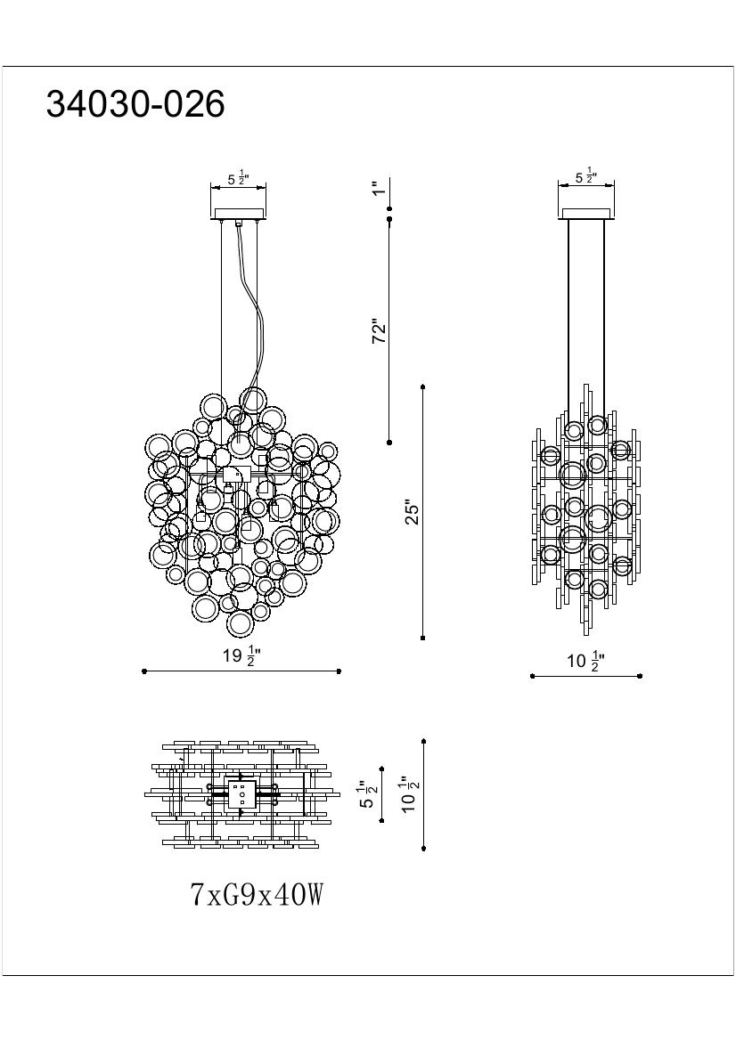 Trento chandelier dimension drawing