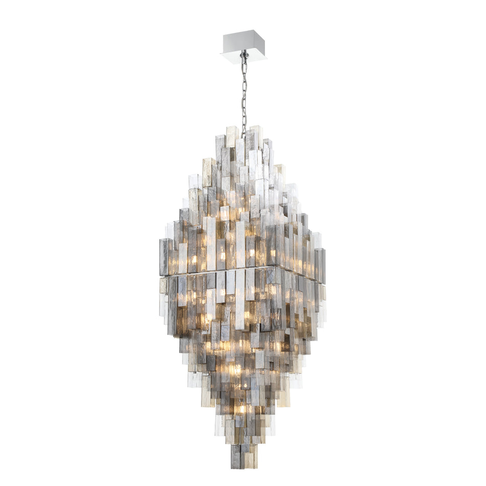 Eurofase Altesa 34" 68-Light Chandelier, Chrome with Mixed Glass, front view