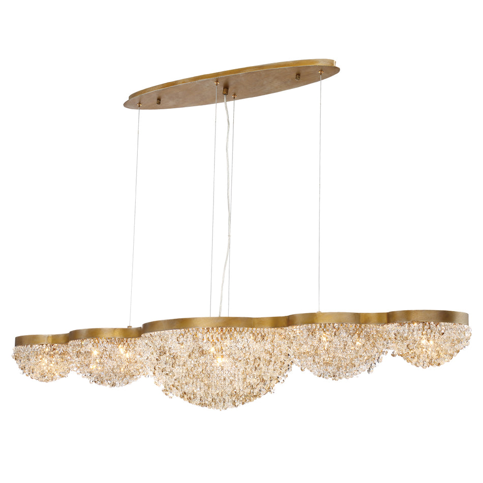Eurofase Mondo 59" 15-Light Chandelier, Gold with Amber Crystal, front view